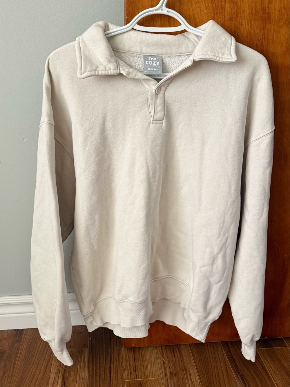 Tna Aritzia Cozy Fleece Boyfriend Polo Sweatshirt Cream - Size S